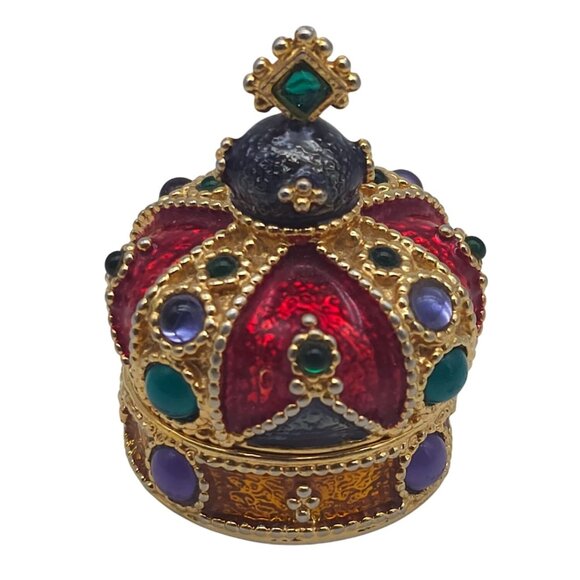 Mike & Ally Crown King Trinket Pill Box Red Gold Decorative Jeweled Mulicolor - Picture 1 of 8